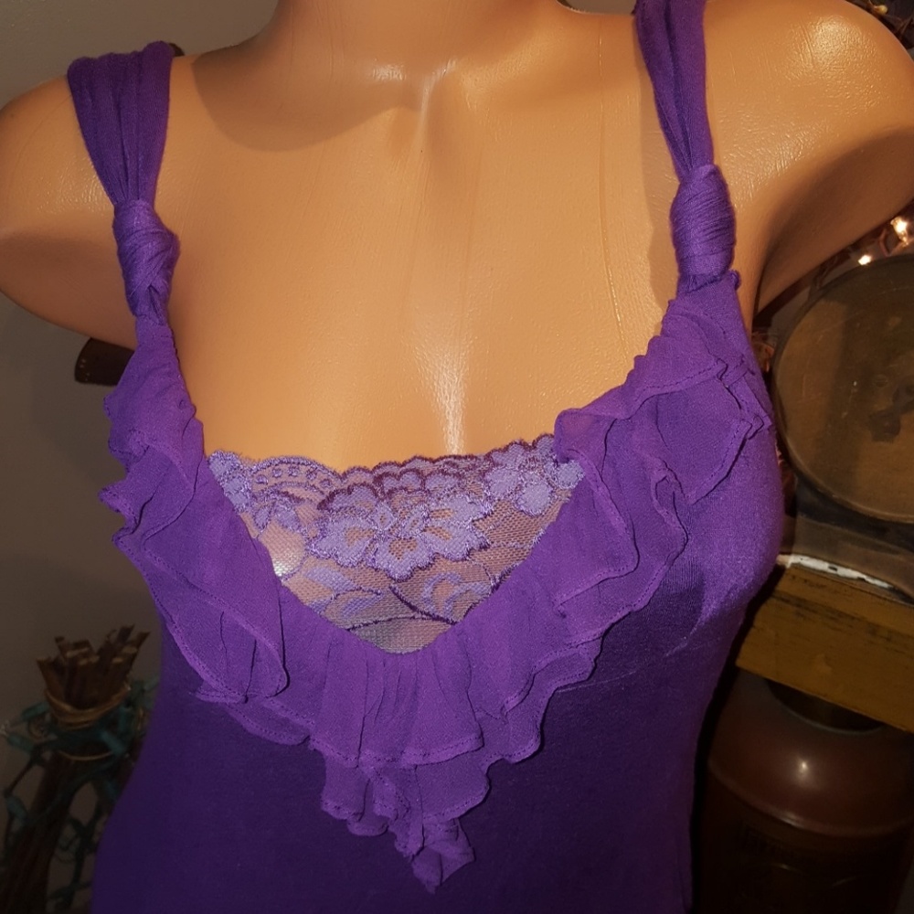 Bebe lace ruffle knotted smocked top S - Picture 2 of 6